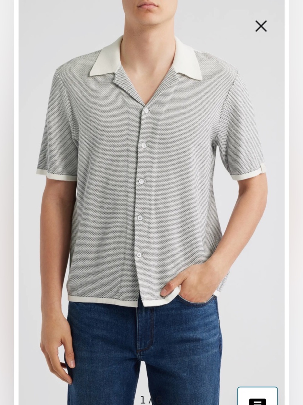 NWT- rag & bone Norton Knit Camp Shirt, cream & black, size small